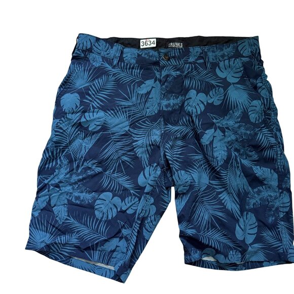 Trunks Leaf Print Multi-Functional Shorts Men's 32 Blue Flat Front Pockets - Picture 1 of 8